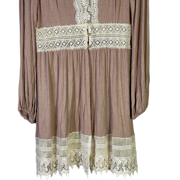 NWT Ryu Tunic Top Womens L Mauve Lace Trim Crochet Boho Peasant Cottagecore - Picture 4 of 7